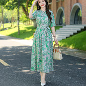 时尚 夏季 新款 中老年妈妈棉绸睡裙宽松休闲洋气女士家居服连衣裙