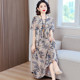 夏季 中长裙 大码 新款 棉绸连衣裙洋气宽松休闲裙子中老年妈妈时尚