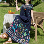 中老年女装 气质妈妈夏季 棉绸睡裙新款 宽松休闲洋气家居服连衣裙