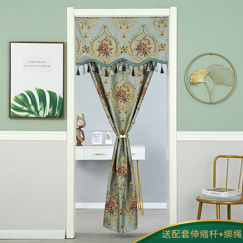 邦莱妍绣花布料四季通免打孔门帘