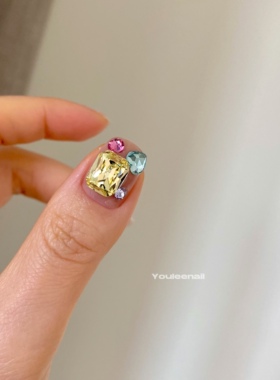 5颗装 Youleenail美甲宝石钻长方八角尖底施华洛同款淡黄8x10mmK9