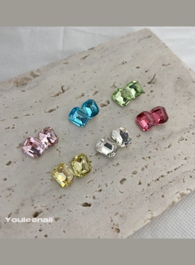 5颗装 Youleenail美甲钻长方八角尖底钻小猴子同款高品质k9玫红色