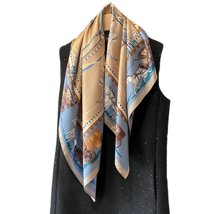 高级感马车图案韩版春夏百搭气质时尚大方巾丝巾围巾大披肩装饰