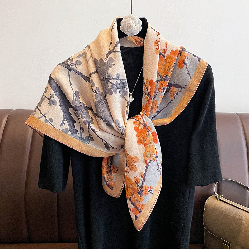 双面印花淡雅柔软棉麻围巾女披肩大方巾薄三角巾旅游空调房护颈