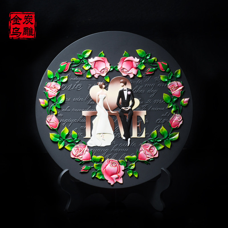 金乌炭雕新房卧室装饰品摆设创意婚房工艺品摆件结婚礼物新婚礼品