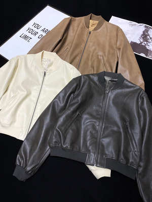 简约百搭立领高腰飞行皮衣夹克