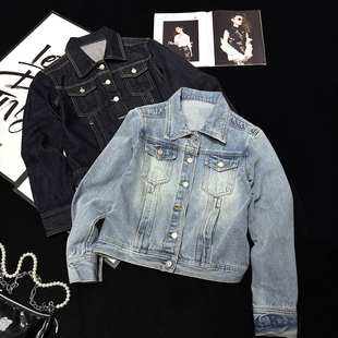 CCA自制原牛色美式 夹克外套女 复古水洗磨白牛仔外套宽松休闲短款