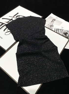 CCA星空半袖黑色针织连衣裙修身弹力显瘦包臀裙亮闪闪连衣短裙女