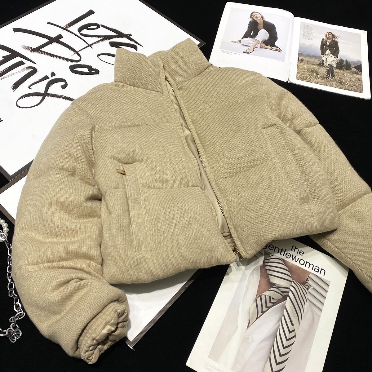 高腰短款欧美长袖立领棉衣棉服