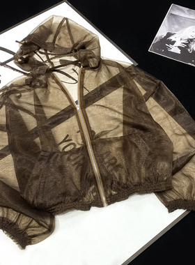 CCA自制美式辣妹风透视网纱连帽夹克外套拉链短款带帽防晒衣女夏