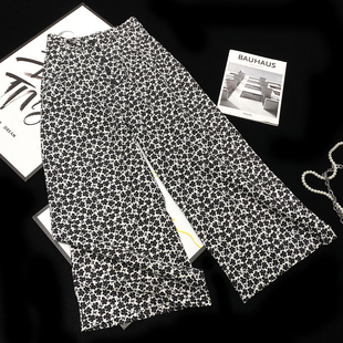 CCA自制日系博主款单排扣碎花工装裤低腰拖地复古黑色小花阔腿裤