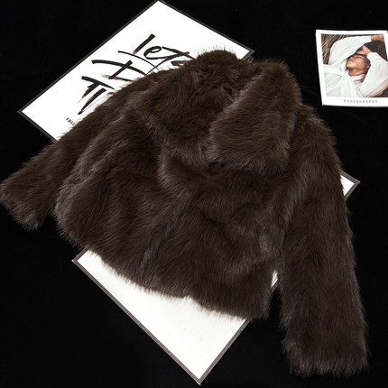 CCA自制欧美街拍款复古大翻领仿皮草毛绒大衣贵妇感老钱风毛外套