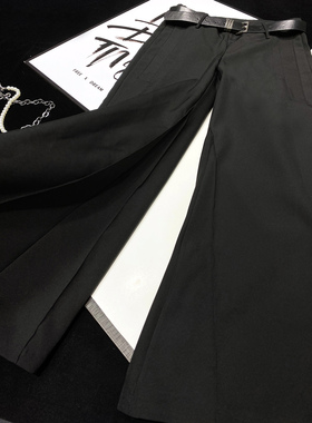 CCA自制辣妹风低腰设计感个性黑色折叠微喇西装裤V腰休闲裤送腰带