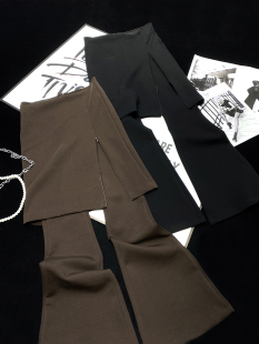 拖地喇叭裤 裙修身 复古辣妹假两件设计拉链开叉微喇裤 CCA自制美式