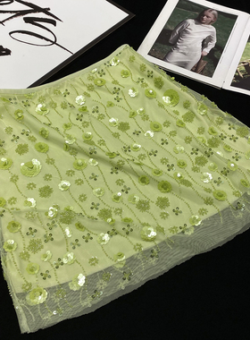 CCA自制小众网纱钉珠立体花朵亮片半身裙亮闪闪绿色刺绣短裙女裙
