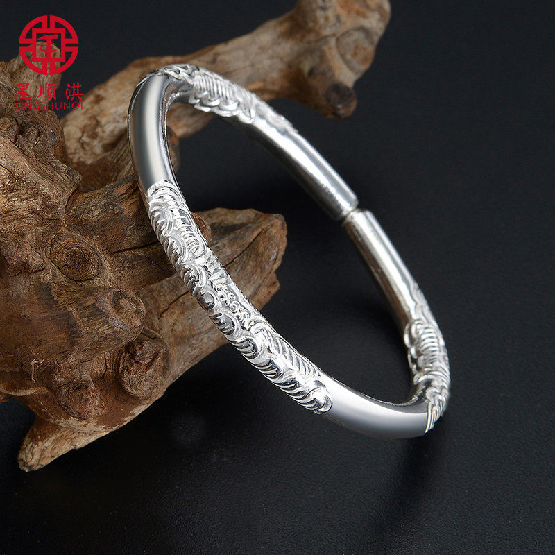 星顺淇银手镯999纯银云南雪花银饰品定制千足手环实心足银镯子