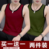 夏季 显瘦男装 大码 t恤青年简约大码 休闲纯色背心无袖 买一送一男士