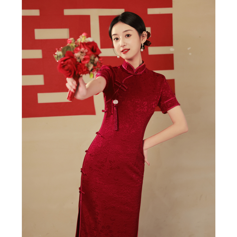 敬酒服新娘旗袍小个子订婚礼服女