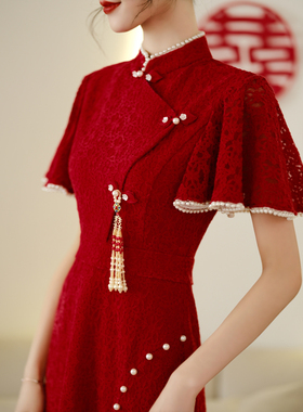 敬酒服旗袍红色改良新中式订婚礼服裙女结婚小个子回门便装新娘夏