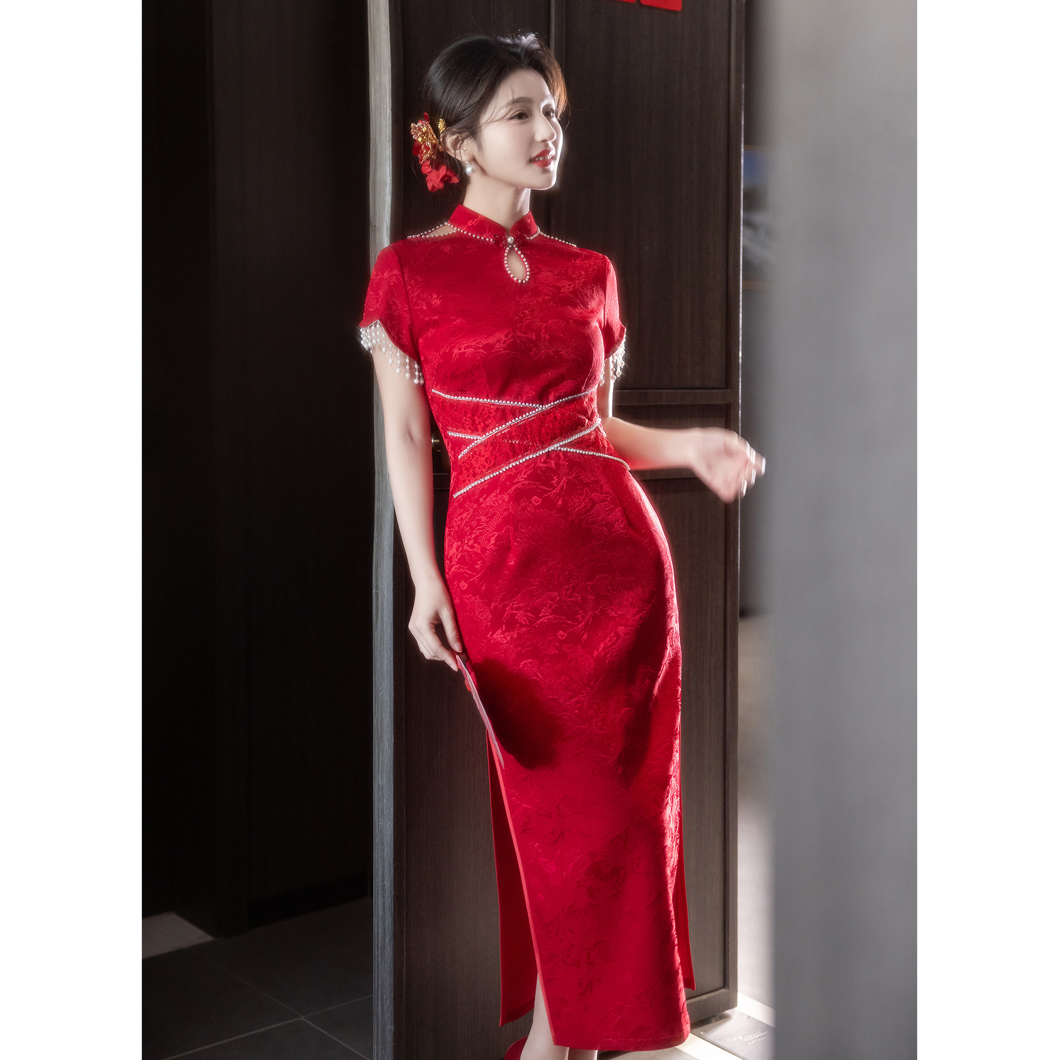 红色旗袍新中式小个子2026新款夏季结婚订婚礼服裙出阁敬酒服新娘