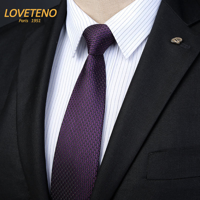 LOVETENO领带男时尚商务正装8cm韩版结婚工作深紫色礼盒装