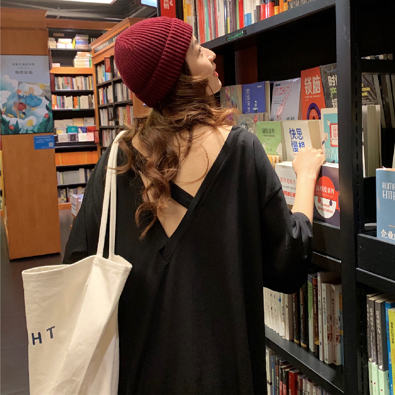 New cotton summer clothes Europe station loose T-shirt women's backless top