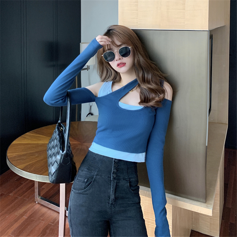 Real shooting of two-piece overlapped base coat Long Sleeve knitting women's niche