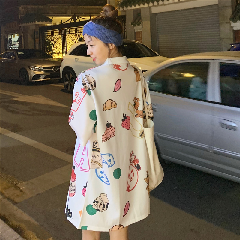 Real shot short sleeve T-shirt and skirt women's new summer net red cartoon printed trendy collar shirt