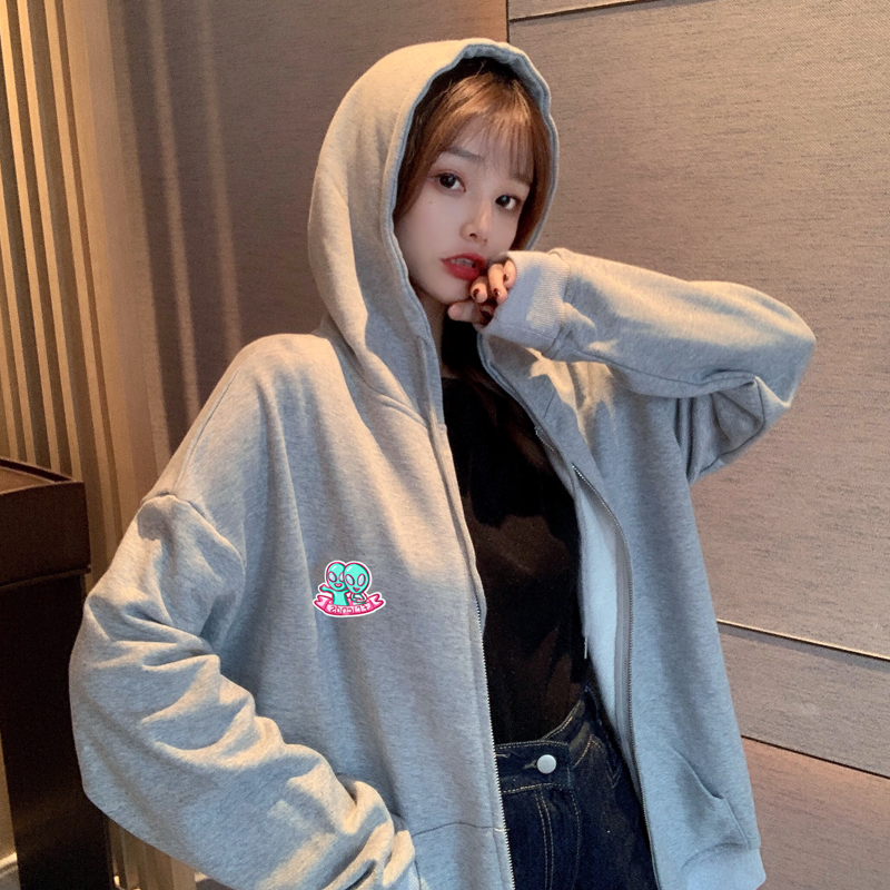 New year's thin sweater women's hooded zipper cardigan