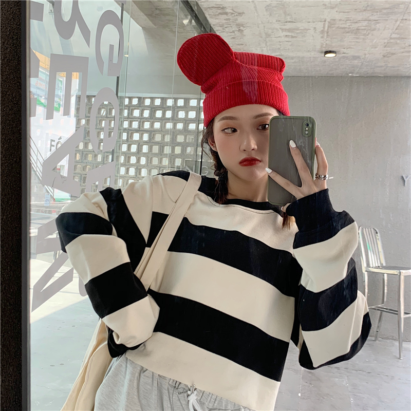 Real shot fiber high waist stripe Korean loose tide super small children's sweater