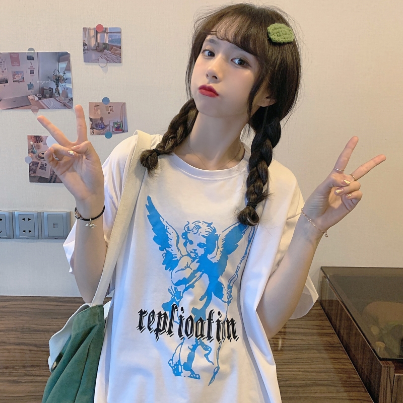 實拍 新款夏裝短袖圓領t恤百搭女中長款閨蜜