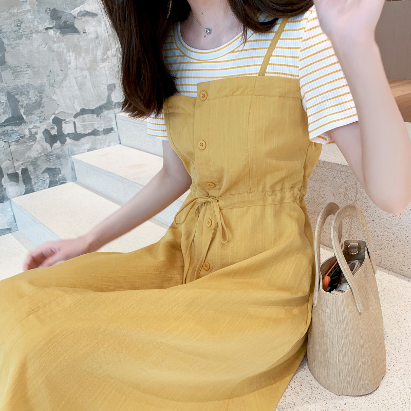 Dress summer vacation two yellow Zhixun skirt French waist fairy long skirt popular lady skirt