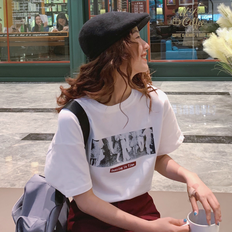 Real price 2021 new popular short sleeve T-shirt for women with Hong Kong style and simple printing