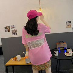 實拍新款蕾絲拼接百搭短袖恤女韓版寬鬆打底衫心機上衣