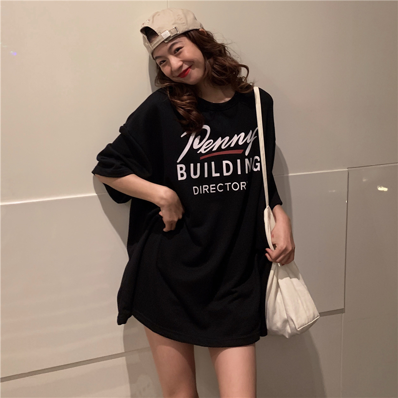 New real shot cotton summer super fire T-shirt women's middle long Korean student loose half sleeve top
