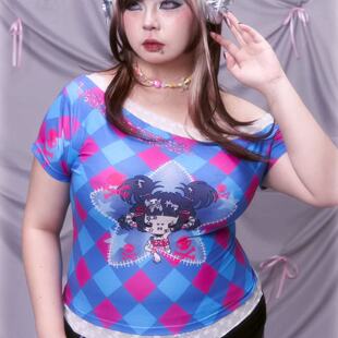 Steal The Heart|大码原创 插画师“KIANA”合作款 拼接斜肩上衣