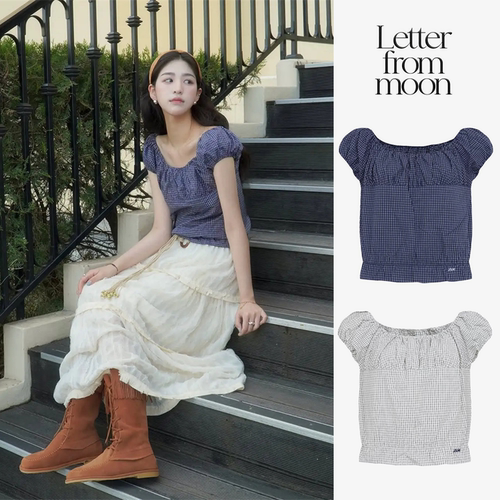 letterfrommoon格纹短袖衬衫女