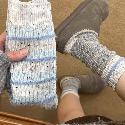 海盐蓝~又盐又甜的蓝色系点子纱!糯叽叽的水貂绒袜子秋冬不怕冷啦