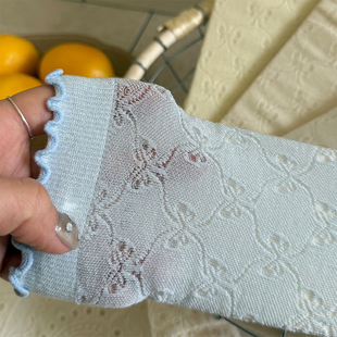 奶fufu的海盐蓝~夏日好适配奶油蓝网眼堆堆袜！美晕惹~好学院好韩