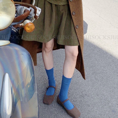 ins风！最近超爱的韩系蓝！海军蓝孔雀蓝宝石蓝深蓝色布标堆堆袜