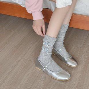 Grey～松弛天花板 好ins少女～灰色蝴蝶结新袜子～超好看