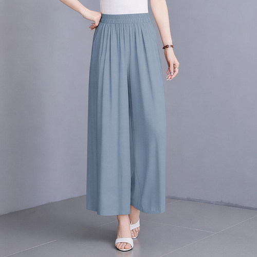 夏季棉绸裤子女中年妈妈休闲纯色