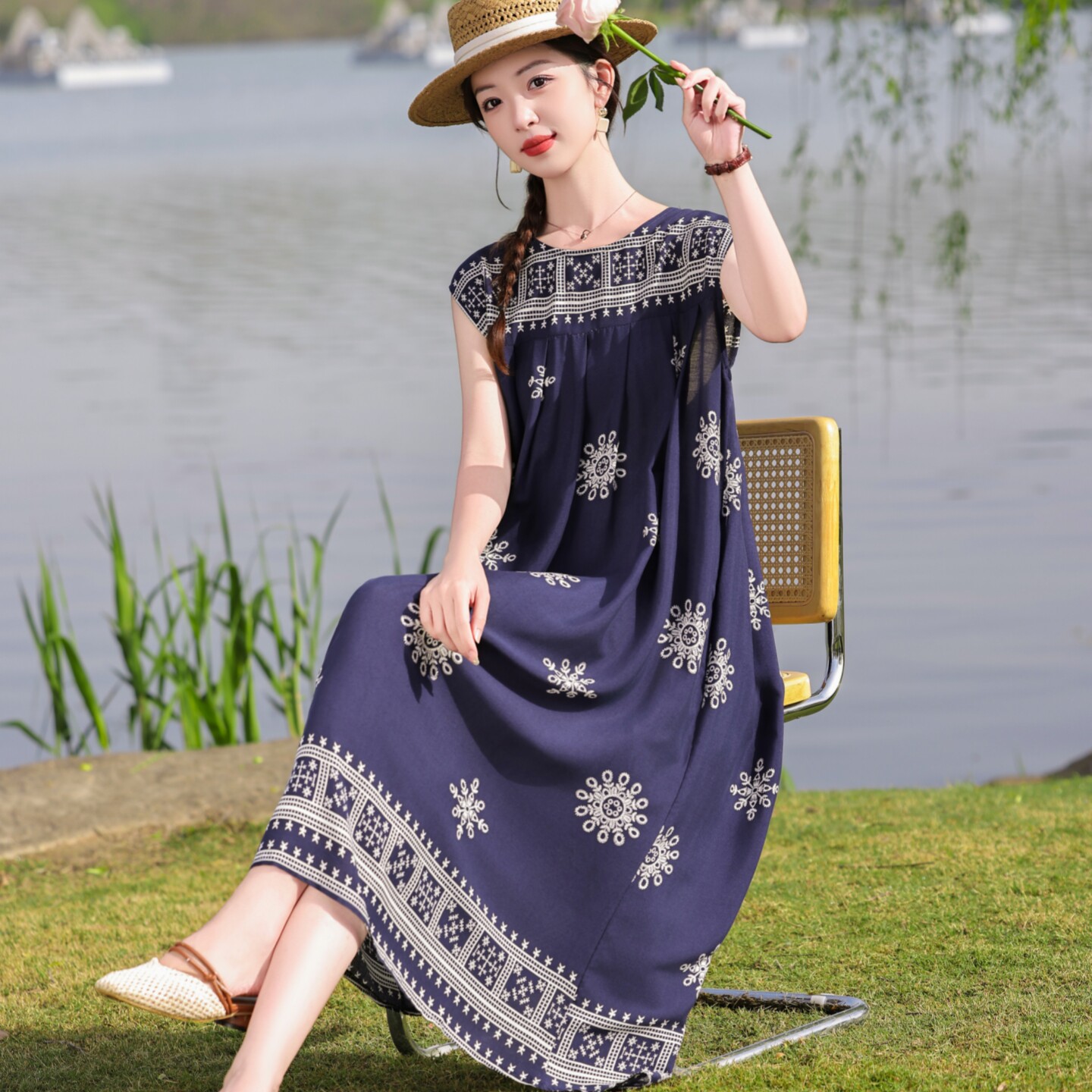中老年棉绸连衣裙女夏季高端大气图片