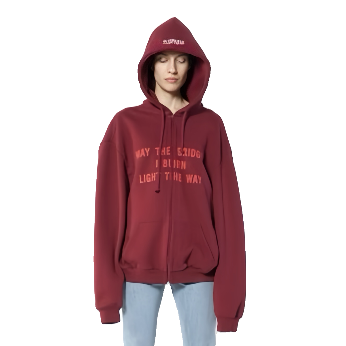 VTM酒红色刺绣连帽衫情侣款卫衣