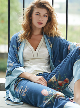 梧桐本色睡衣女春夏薄款睡袍文艺休闲外袍春秋家居服WN730103