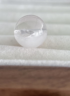 天然水晶·净体半盆白兔毛共生晶中晶水晶珠｜11.3mm(已打孔）