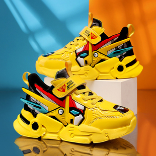 儿童跑步运动鞋 男童鞋 皮面防滑机甲老爹鞋 秋季 炸街男孩 子2025新款