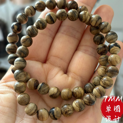 天然老料沉香达拉干手串虎斑纹沉香手串真品7MM单圈手链女木文玩