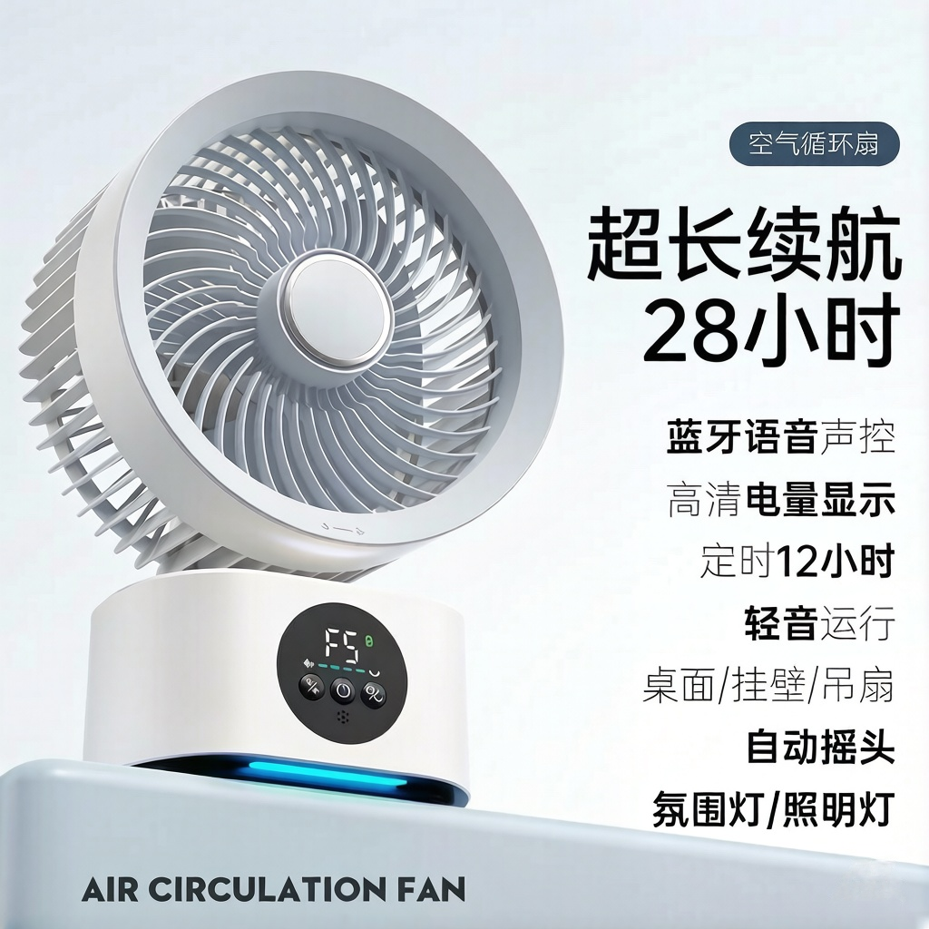 小爱语音摇头桌面风扇家用静音学生宿舍超长续航台扇办公室电风扇