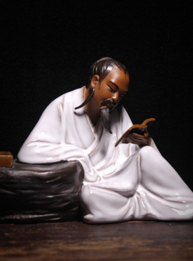 古代人物石湾公仔瓷器盆景装饰配件禅意复古读书人物玄关摆件茶宠